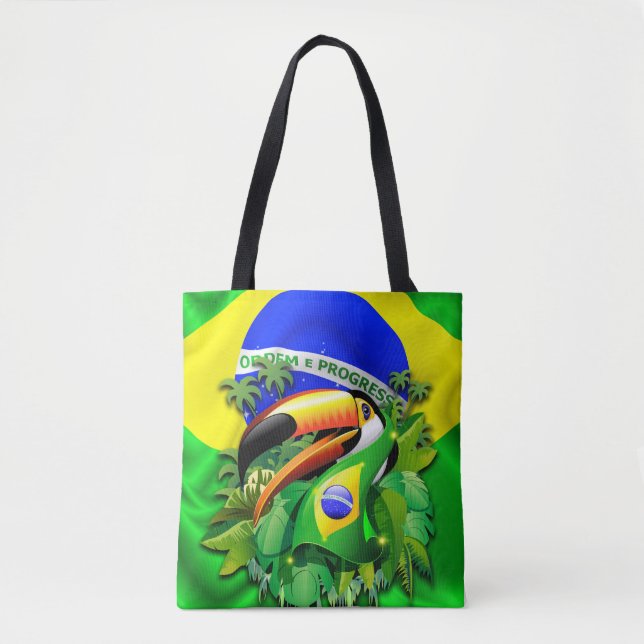 Bolso De Tela Toco Toucan con bandera de Brasil (Anverso)