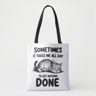 Bolso De Tela "Todo el día sin hacer nada" Gato perezoso diverti