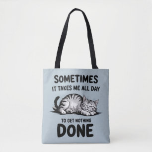 Bolso De Tela "Todo el día sin hacer nada" Gato perezoso diverti