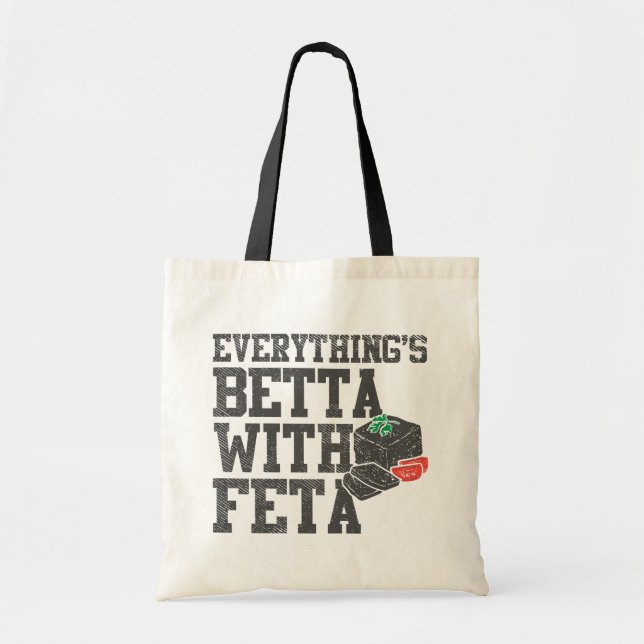 Bolso De Tela Todo es Betta con el gracioso queso griego Feta (Frente)