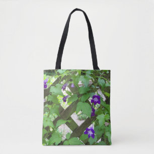 Bolso De Tela todo impreso en tote flores púrpuras en celosía
