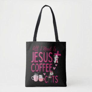Bolso De Tela Todo lo que necesito es Jesús, Café y Gatos Cristi