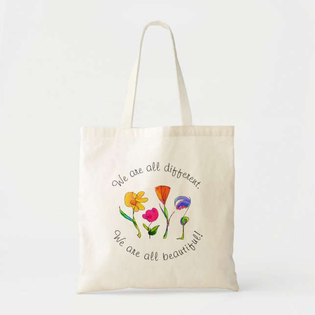 Bolso De Tela Todos somos diferentes y bellas flores de diversid (Frente)