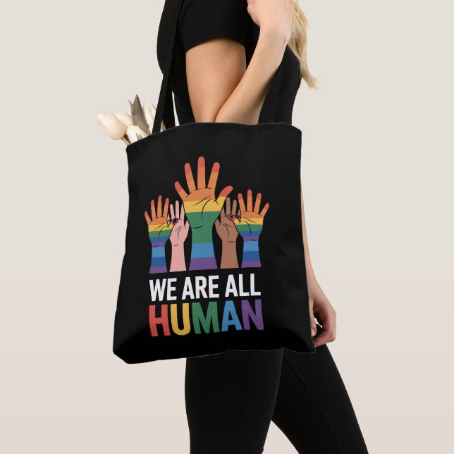 Bolso De Tela Todos somos humanos arcoiris LGBTQ Orgullo levanta (Detalle)