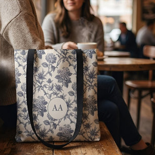 Bolso De Tela Toile Botánico Hortensia y Holco Marino Personal