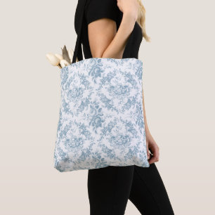 Bolso De Tela Toile floral azul y blanco grabado elegante