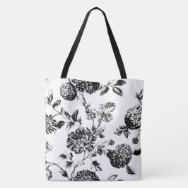 Bolso De Tela Toile floral moderno negro y blanco