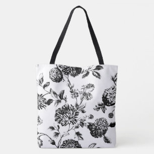 Bolso De Tela Toile floral moderno negro y blanco