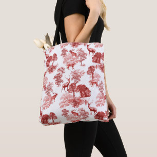 Bolso De Tela Toile Stag Buck Deer y Fox Wild Forest Pattern