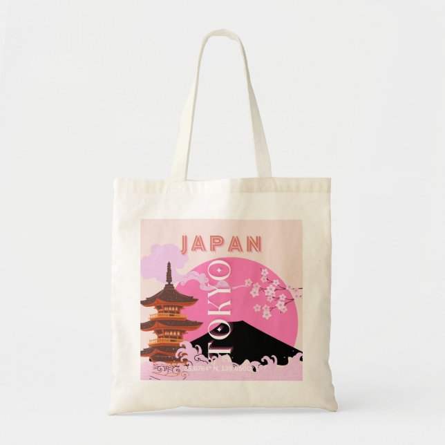 Bolso De Tela Tokio Japón: Arte de viajes, arte de viajes retro, (Frente)