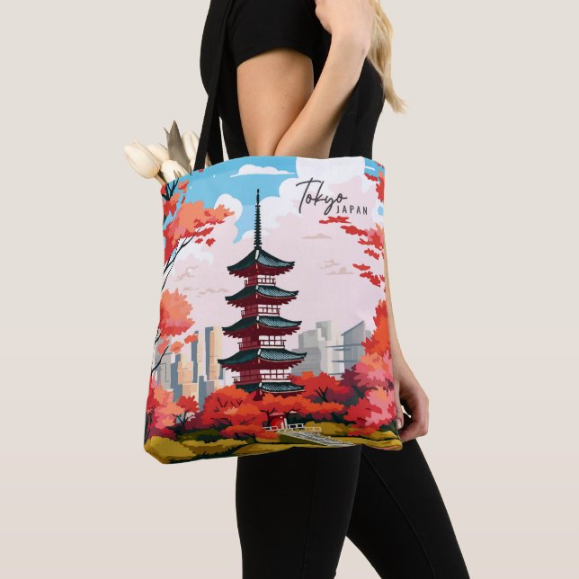 Bolso De Tela Tokio Japón Ilustracion de viajes de arte antiguo (Detalle)