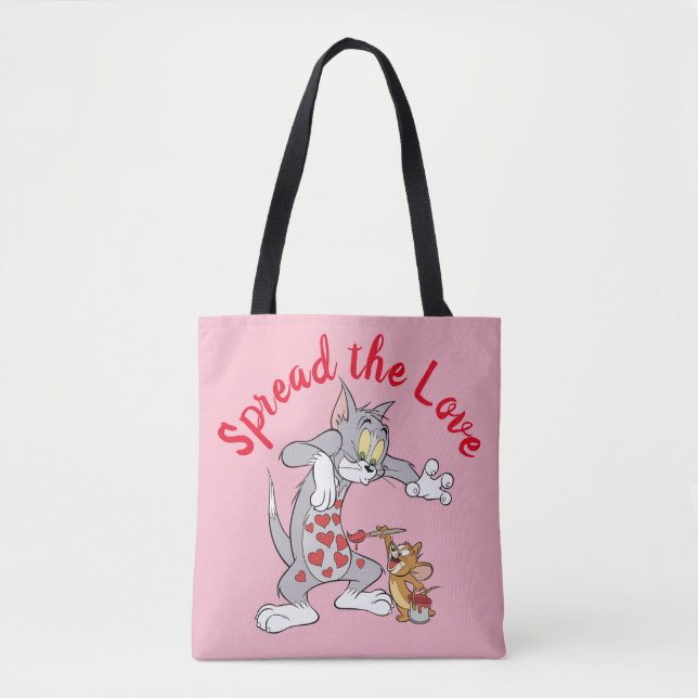 Bolso De Tela Tom y Jerry Painting Valentine Hearts (Anverso)