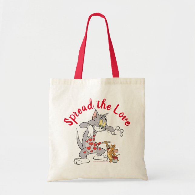 Bolso De Tela Tom y Jerry Painting Valentine Hearts (Frente)
