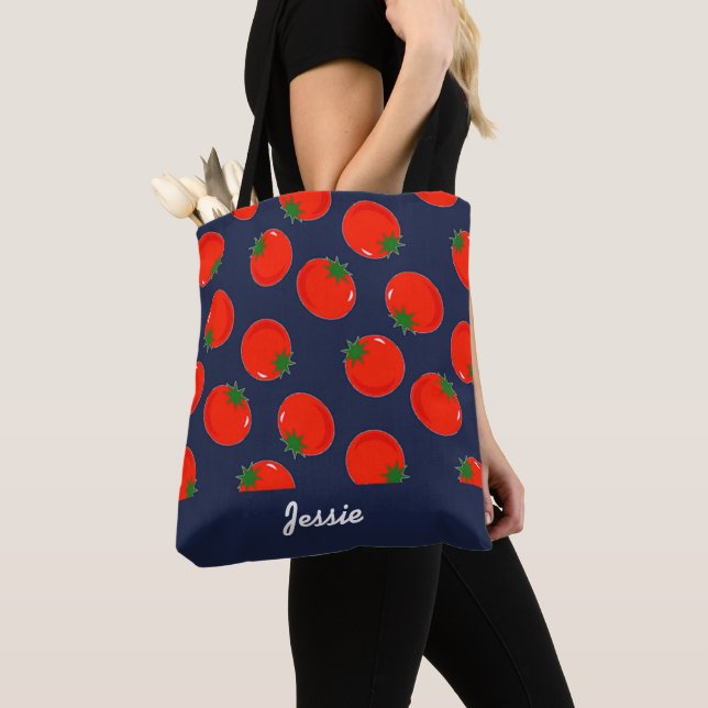 Bolso De Tela Tomates rojos en azul (Detalle)