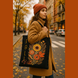 Bolso De Tela Tono Floral de Otoño - Tipografía Moderna delinead