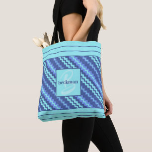 Bolso De Tela Tonos de Azul Monogramados
