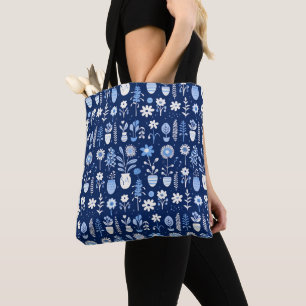Bolso De Tela Tonos de flores azules y blancas en jarrones