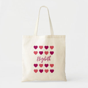 Bolso De Tela Tonos Lindos de Corazones Rosados en Nombre con Le