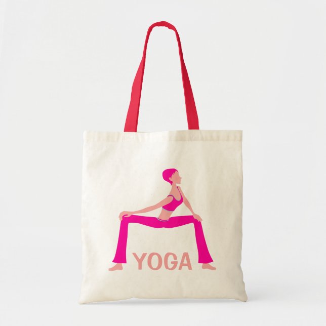 Bolso De Tela Tonos Rosa Y Piel Yoga Pose Silhouette (Frente)