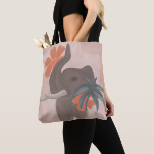Bolso De Tela Tonos tierra Elefante arte minimalista