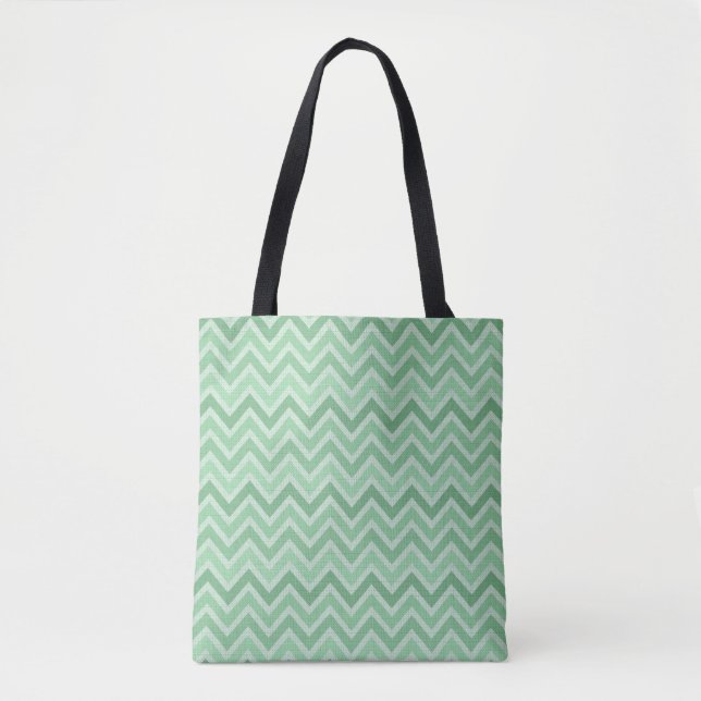Bolso De Tela Tonos verdes Zigzag Chevron (Anverso)
