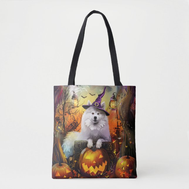 Bolso De Tela Tonto Samoyed Perro Halloween Bruja Y Calabaza (Anverso)
