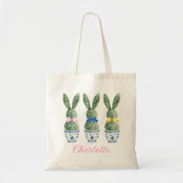 Bolso De Tela Topiaria de conejos y chinoiserie azul y blanco
