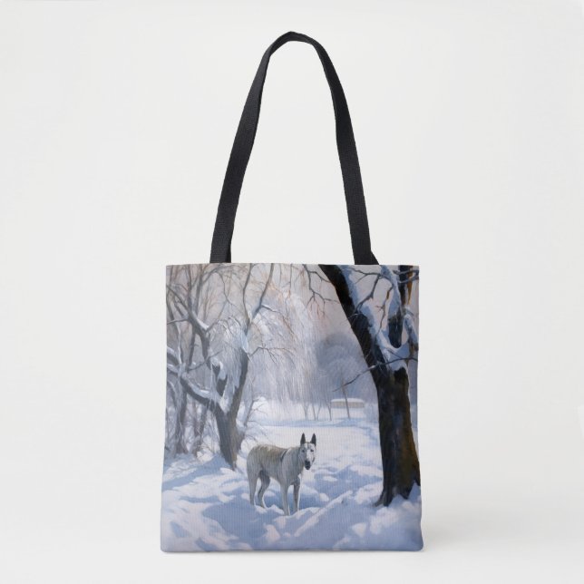 Bolso De Tela Toro Terrier deja que nieve Navidades (Anverso)