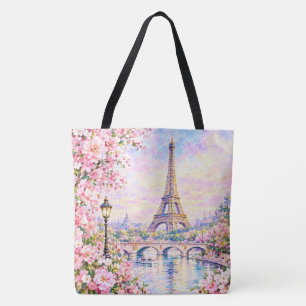 Bolso De Tela Torre Eiffel acuarela París floral rosa francés