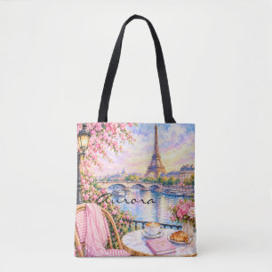 Bolso De Tela Torre Eiffel acuarela París floral rosa francés