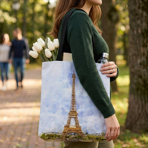 Bolso De Tela Torre Eiffel Atardecer París Acuarela Francesa