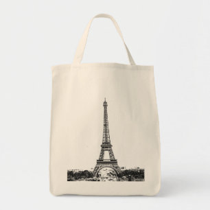 Bolso De Tela Torre Eiffel en blanco y negro