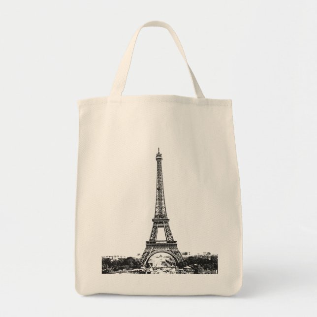 Bolso De Tela Torre Eiffel en blanco y negro (Frente)
