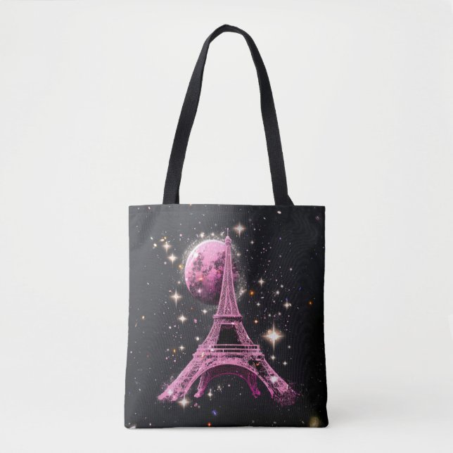 Bolso De Tela Torre Eiffel Noche Luna           (Anverso)