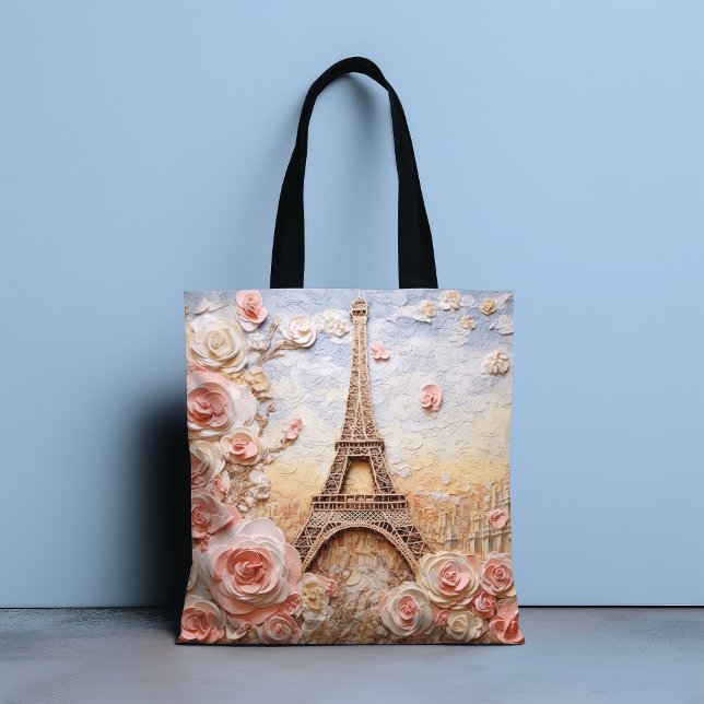 Bolso De Tela Torre Eiffel París Francia Flor rosa francesa (Subido por el creador)