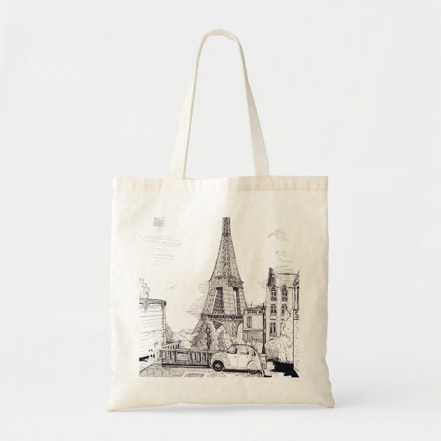 Bolso De Tela Torre Eiffel Paris Francia Ilustracion de tinta Pe (Frente)