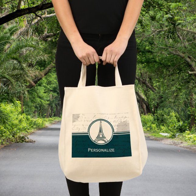 Bolso De Tela Torre Eiffel verde azulada (Teal Eiffel Tower Tote Bag)