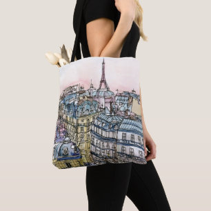 Bolso De Tela Torre Eiffel y París de la acuarela de los