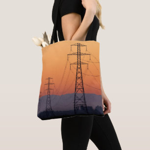Bolso De Tela Torres de energía al atardecer