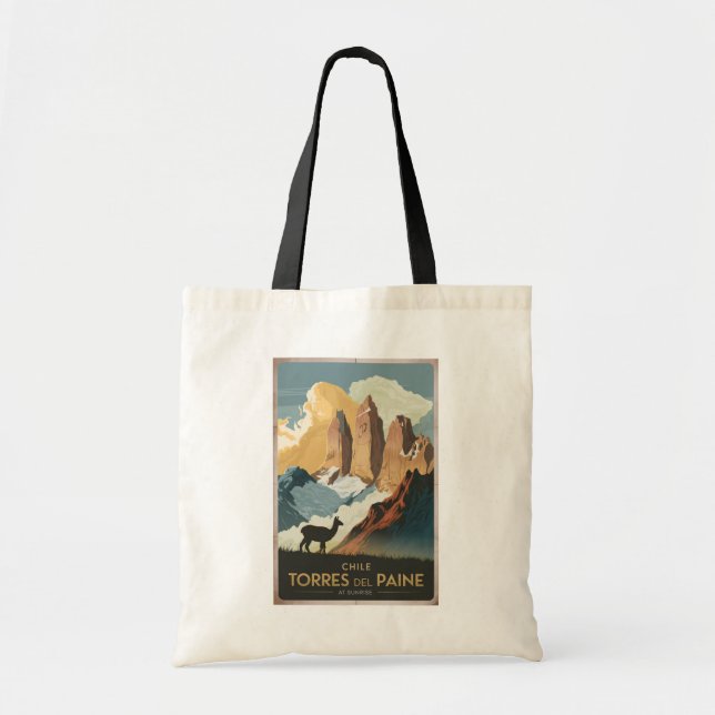 Bolso De Tela Torres del Paine Chile Illustration Travel Art (Frente)