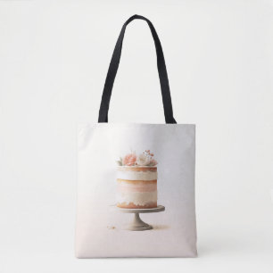 Bolso De Tela Torta Floral de Melocotón Rosado Elegante Panaderí