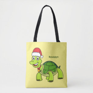 Bolso De Tela Tortuga alegre lindo con sombrero de Santa