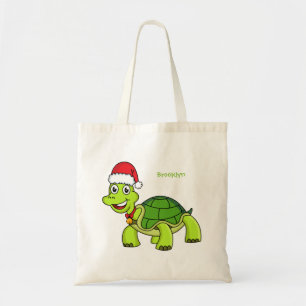 Bolso De Tela Tortuga alegre lindo con sombrero de Santa