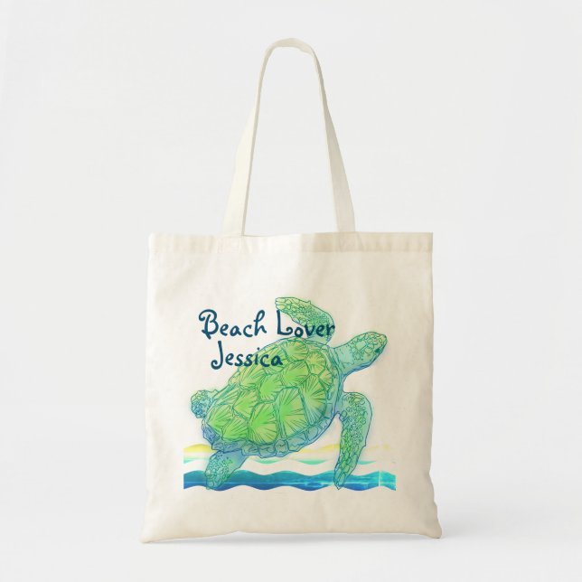 Bolso De Tela Tortuga azul y verde del mar (Frente)