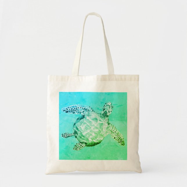 Bolso De Tela Tortuga azul y verde del mar (Frente)