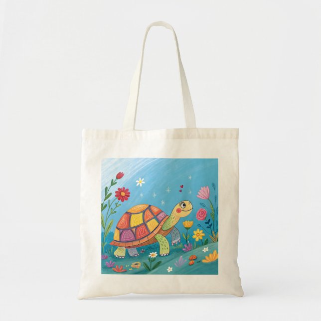 Bolso De Tela Tortuga bebé dibujada (Frente)