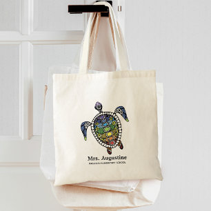 Bolso De Tela Tortuga Chakras Escuela Maestro Personalizado