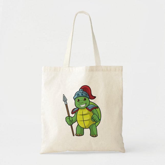 Bolso De Tela Tortuga como guerrera con Spear y Helmet (Frente)