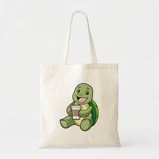 Bolso De Tela Tortuga con caparazón y café a tomar (Frente)