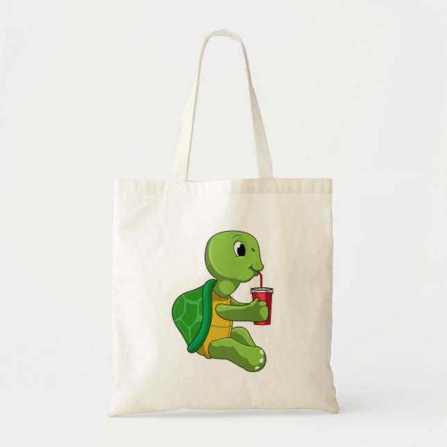 Bolso De Tela Tortuga con taza para beber con paja (Frente)